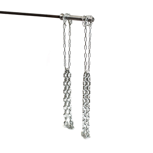 The Bells of Steel Weightlifting Chain Sets feature two sets of rust-resistant zinc-plated chains, each with a loop at the bottom, suspended horizontally against a white background.
