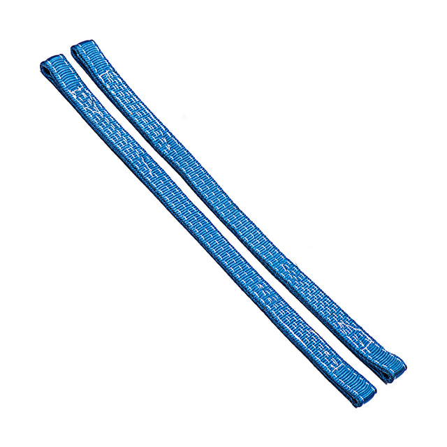 Bells of Steel Safety Straps for 2.3" x 2.3" racks, blue tubular nylon with stitched ends, shown on a white background—ideal for climbing, mountaineering, rigging, or protecting barbells in your power rack.