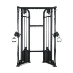 The Bells of Steel Functional Trainer is a dual cable crossover functional trainer with adjustable pulleys, weight stacks, two handles for versatile exercises, a sturdy metal frame, and multiple height settings.