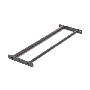 The Bells of Steel Fat/Skinny Pull Up Bar features two parallel metal rods joined by end plates with three mounting holes each, making it perfect for power rack setups. The product is displayed on a white background.