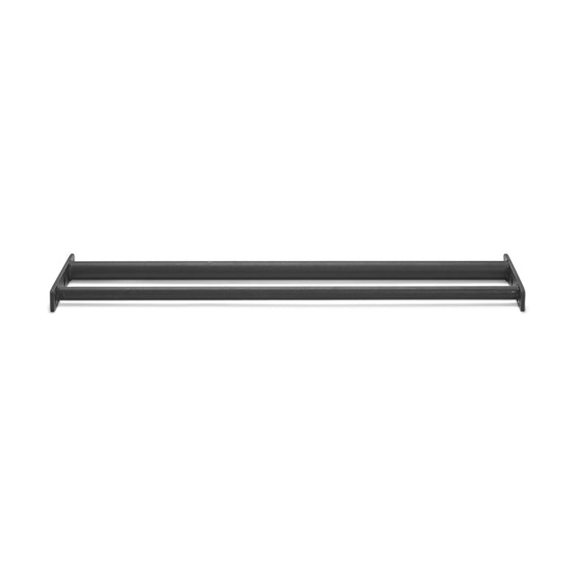 The Bells of Steel Fat/Skinny Pull Up Bar, shown front view on a white wall, features a sleek black metal finish and rectangular mounts, offering the clean, minimalist look of modern power rack accessories.