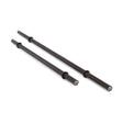 Two Bells of Steel Axle Bars, crafted in black metal with rotating sleeves, are displayed parallel on a white background—ideal for strongman training and enhancing grip strength.