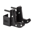 Two black metal Bells of Steel Sandwich J-Cups with bolts and BOS logo are shown on a white background, designed as heavy-duty squat rack attachments for holding weightlifting bars.