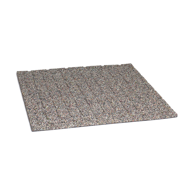 The Bells of Steel Rubber Flooring Gym Mat 39" x 39" features speckled, multicolored rubber tiles in a grid pattern, perfect for weightlifting or gym flooring. Shown on a white background.
