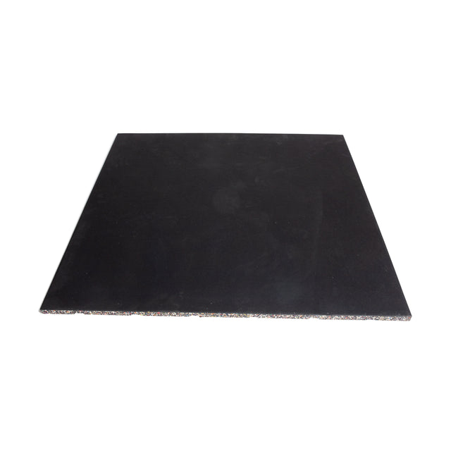 The Bells of Steel Rubber Flooring Gym Mat 39" x 39" is a black, rectangular rubber mat with a textured surface, perfect for gym flooring. It offers sound dampening and durability. Photographed against a white background.