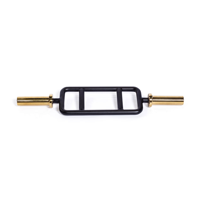 The Bells of Steel Tricep Bar is a rectangular black and gold weightlifting bar with ergonomic handles and two parallel center grips, shown on a white background.