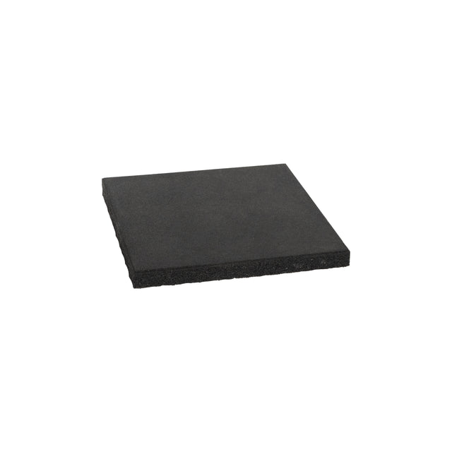 The Bells of Steel Deadlift Platform Rubber Tile, a square, flat black tile with a slightly textured surface designed to protect floors, is shown on a white background.