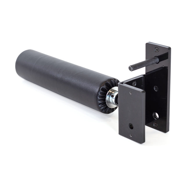 The Bells of Steel Hydra Nordic Curl Package features a black cylindrical padded roller with a metal mounting bracket, ideal for use as a leg pad or support in gym equipment, such as split squat attachments or for hamstring curls.
