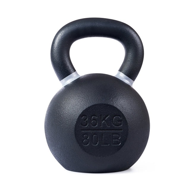 The Bells of Steel Powder Coated Kettlebell features “36 KG” and “80 LB” engraved on the front in black, ideal for strength training and functional fitness, shown against a white background.
