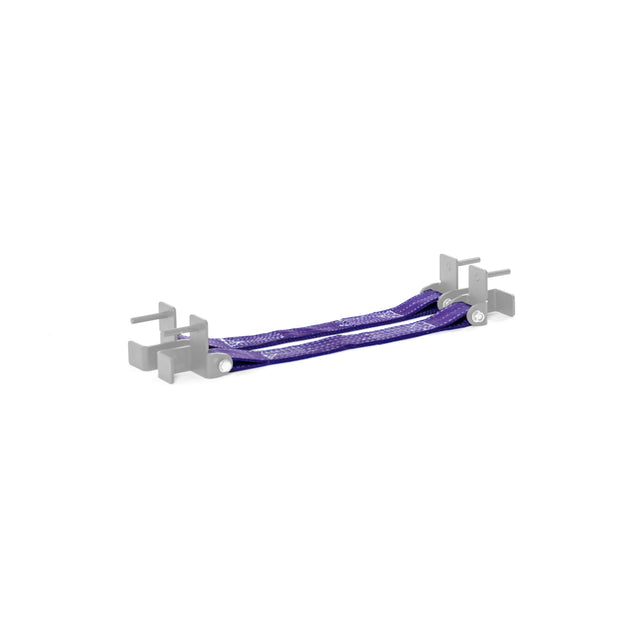 The Bells of Steel Safety Straps for Hydra & Manticore Racks, shown in purple and attached to gray brackets against a white background, provide added protection—perfect for use with your power rack.
