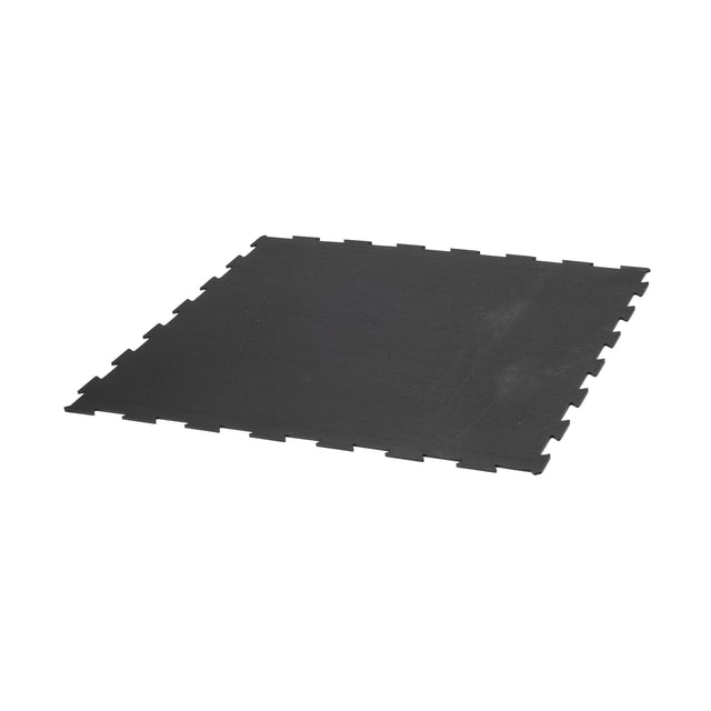 A single 6mm thick Black Puzzle Mat by Bells of Steel with interlocking edges lies flat on a white background, perfect for creating gym or workout space flooring.