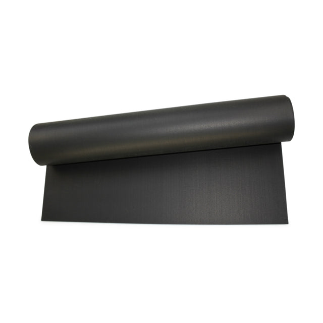 The Bells of Steel Roll of Gym Flooring (50'), in black, is partially unrolled on a white background—perfect for home gyms.