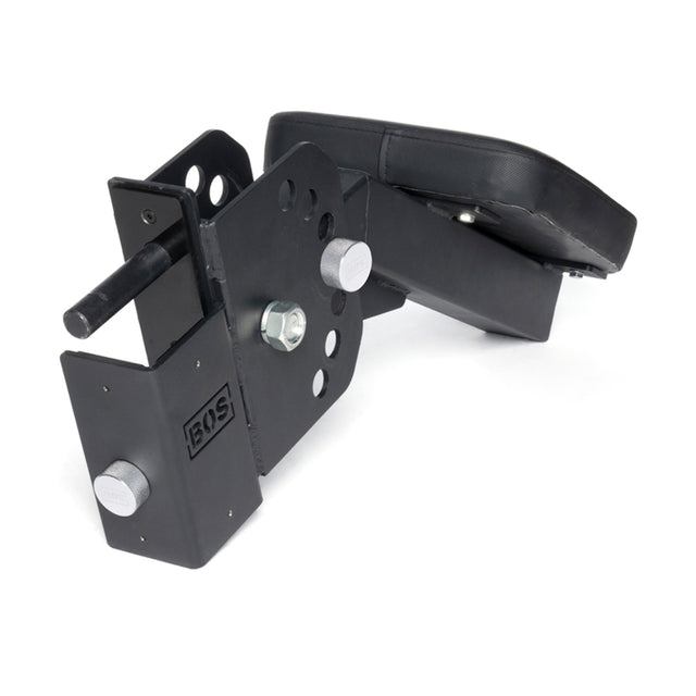 The Bells of Steel Seal Row Pad Rack Attachment is a black adjustable metal chest support with padded pad, multi-bolt mounting, and BOS logo, designed to fit power racks or gym rigs.
