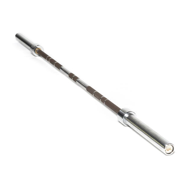 The Bells of Steel Hydra Seven Ring Bar features silver sleeves and a dark, aggressively knurled grip area, shown against a white background.