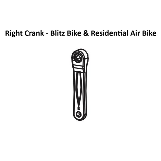 Black and white line drawing of a right crank arm for the Bells of Steel Blitz Air Bike and Residential Air Bike, displayed vertically with labeled text above. Ideal for anyone in need of quality Bells of Steel Air Bike Spare Parts.