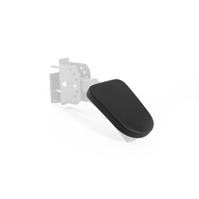 The Bells of Steel Seal Row Pad, designed for 60mm/Hydra/Manticore, is a black cushioned armrest featuring an adjustable metal bracket for easy mounting against any backdrop, ideal as a replacement pad or seal row pad for added comfort and support.