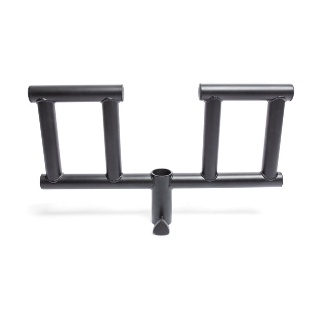 The Bells of Steel Viking Press Attachment is a black metal accessory with two rectangular handles and a central bar, designed for landmine exercises with Olympic bars or use on strength training machines.