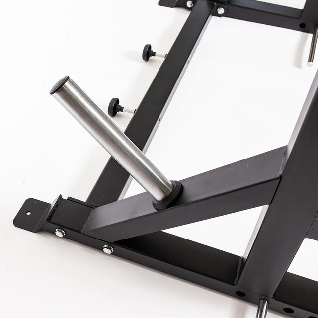 A close-up of a metal weight plate holder on the Bells of Steel StrongArm Combo Rack - Squat Stand & Bench Press, shown against a white background.