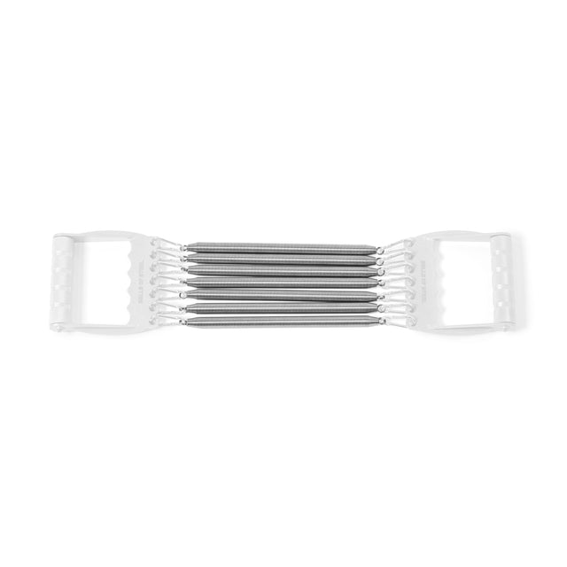 The Bells of Steel Chest Expander Replacement Springs, featuring five high-tension springs and two white plastic handles for upper body workouts, is displayed against a plain white background.