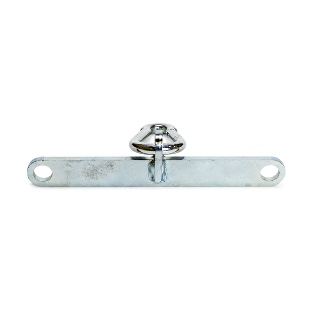 The Bells of Steel 2 to 1 Cable Attachment Adapter features a metal bracket with two holes at each end and a central swivel caster, designed for use with Cable Towers, shown against a white background.