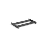 The Bumper Plate Pins Shelf by Bells of Steel features a black metal rectangular frame with two horizontal bars and vertical side supports, ideal for organizing or mounting bumper plates securely.