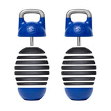 pair of blue 12-32kg adjustable kettlebells