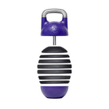 The Bells of Steel Adjustable Competition Kettlebell is a purple and black striped dog chew toy with an embossed handle, perfect for energetic pups eager to flex their playful strength.