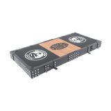 The Bells of Steel Weightlifting Platform features a wood center, black ends, metal edges, and "Heads of Steel" logos with rivet details—ideal for home gyms needing shock absorption and portability as a weightlifting platform or training mat.