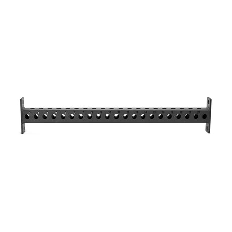 Introducing the Bells of Steel Manticore Crossmembers: a sleek black metal pull-up bar with multiple grip holes designed for wall mounting. Designed to be compatible with the Manticore Rack, this bar includes end brackets for secure installation and features a minimalist design that complements any fitness space.