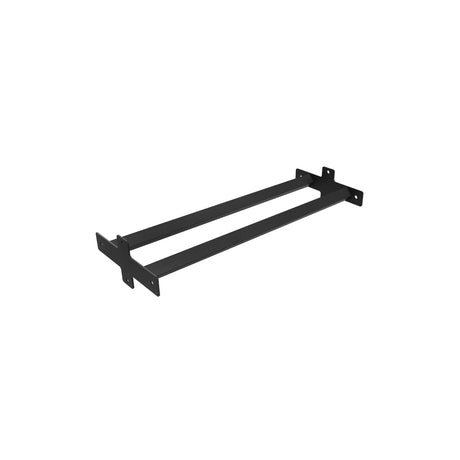 The Bells of Steel Storage Shelves feature a black metal support bracket with two parallel bars and mounting plates at each end, perfect for building power rack storage or custom shelves. Shown on a plain white background.