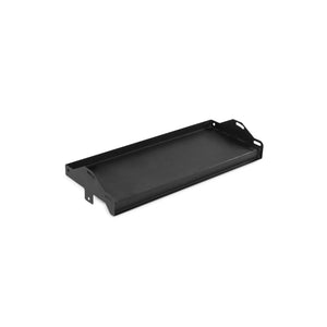 A rectangular black metal Storage Shelves unit by Bells of Steel, featuring raised edges and side handles, sturdy like a power rack shelf, displayed on a white background.