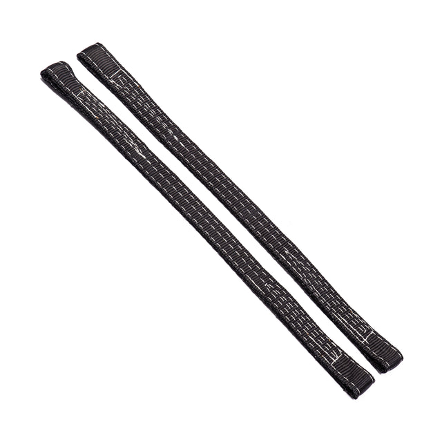 A pair of black, flexible rubber grips featuring textured surfaces are displayed side by side on a white background. Designed to enhance comfort and protection, these grips perfectly complement the Bells of Steel Safety Straps for 2.3" x 2.3" Racks, ensuring a secure workout experience when used with a power rack.