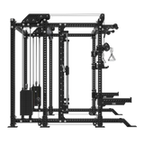 The Bells of Steel Smith Machine Rack - 6-Post with Kraken - Manticore features weight stacks, cable pulleys, pull-up bars, and attachments—perfect for versatile strength training and resistance workouts in your home gym.