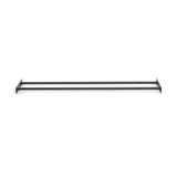 A sleek black double towel bar is horizontally mounted on white, offering ample storage with two parallel bars and rectangular brackets. Ideal for organizing in clearance or alongside Bells of Steel's Medicine Ball Shelf.