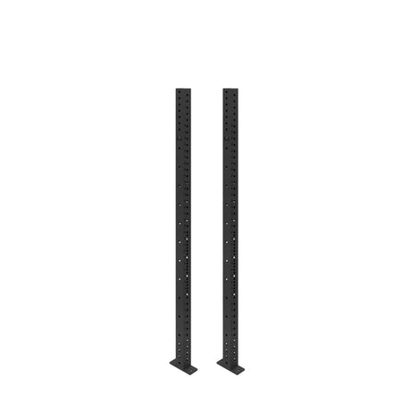 Two tall, black Bells of Steel Hydra Vertical Uprights with evenly spaced holes stand upright on flat bases against a plain white background.