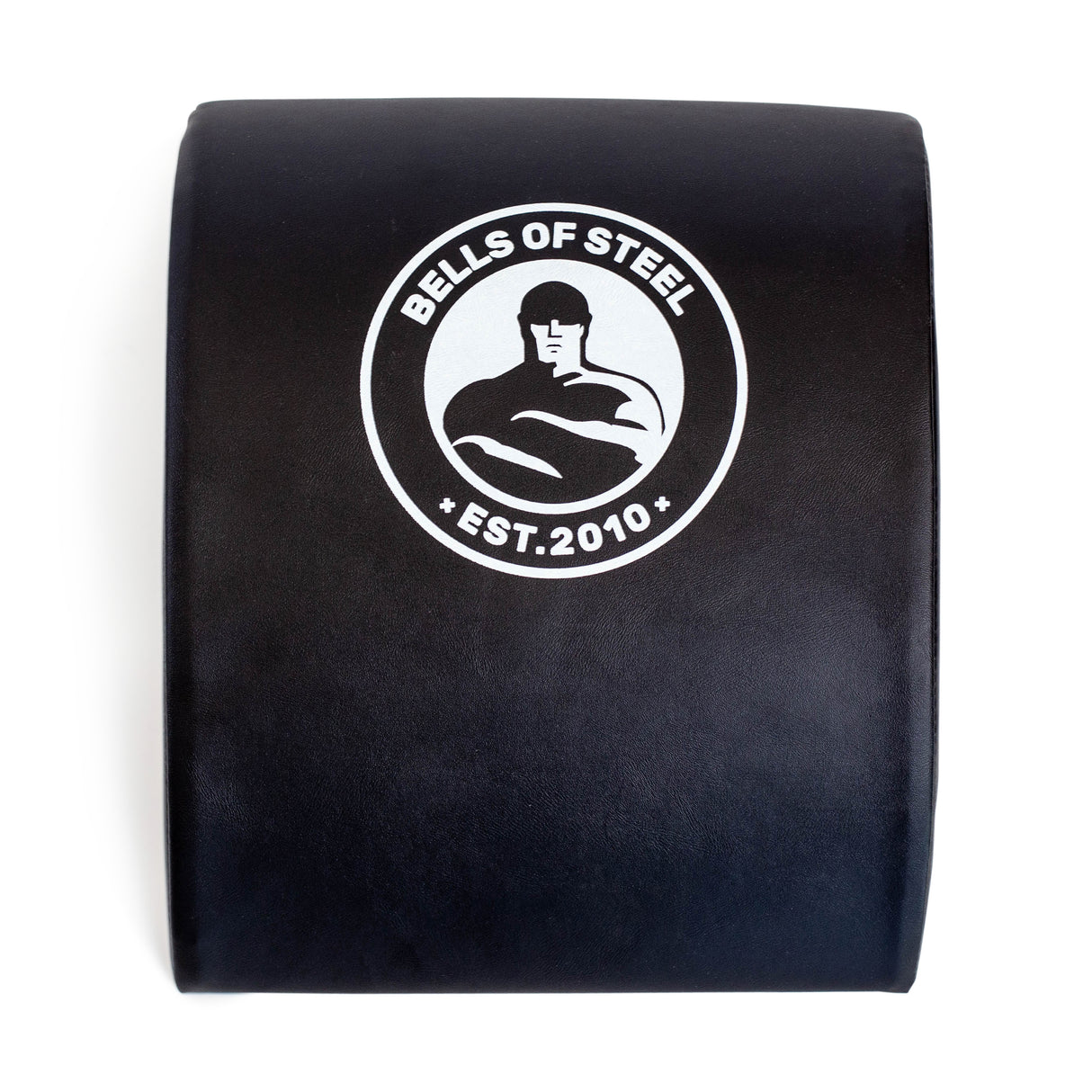 Front view of a black padded mat with BoS logo, perfect for comfortable core workouts.
