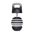 The Bells of Steel Adjustable Competition Kettlebell features a black design with a detachable handle and tiered, separated weight plates—versatile for any kettlebell set.