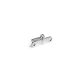 A compact silver metal latch with two screw holes and a rotating locking pin for the Bells of Steel 2 to 1 Cable Attachment Adapter, shown isolated on a white background.