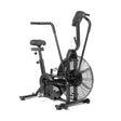 The Bells of Steel Residential Air Bike with Wind Guard features dual handlebars, a large front fan wheel, and an adjustable seat. Its sleek black frame makes it perfect for any home gym and ideal for indoor fitness and cardio workouts.