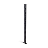 A Hydra Vertical Upright by Bells of Steel, a tall black metal post with evenly spaced holes, stands vertically against a white background.