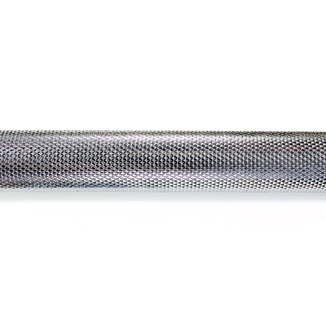 A close-up of the Bells of Steel Lat Pulldown Bar reveals its shiny, textured, diamond-patterned surface reflecting light. Positioned horizontally on a plain white background, it's perfect for enhancing your cable machine workouts.