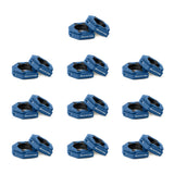 Twelve pairs of blue Magnetic Clamp Collars by Bells of Steel are arranged in a grid on a white background, each labeled "BELLS OF STEEL" in white text and ideal for securing weights to barbells.