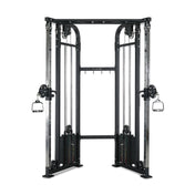 The Bells of Steel Functional Trainer is a dual cable crossover functional trainer with adjustable pulleys, weight stacks, two handles for versatile exercises, a sturdy metal frame, and multiple height settings.