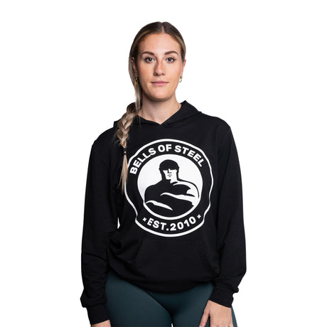 	Female model standing while wearing Bos Classic hoodie.
