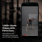 A smartphone shows a fitness demo for bent-over rows. Beside it: "1,000+ Demo Videos With Form Cues." Get clear technique tips and remote coaching with Bells of Steel Online Coaching.