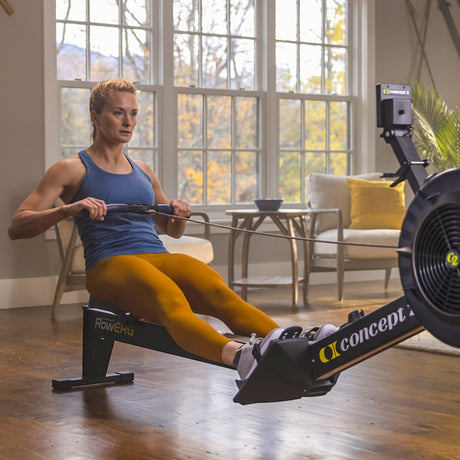 Indoor rowing: Athletes using Concept 2 RowERG with PM5. 