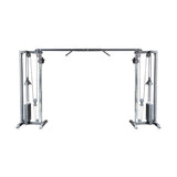The Bells of Steel Cable Crossover Machine features dual adjustable pulleys and handles, dual weight stacks, a pull-up bar, and a sturdy steel frame—ideal for diverse cable exercises and strength training.