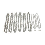 Different sizes and types of zinc-plated chains 
