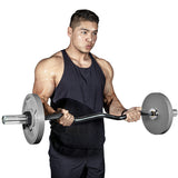Male athlete doing barbell curls using Machined iron Olympic weight plates