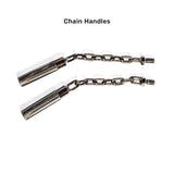 Two chain handles with metal grips and links are set horizontally on a white background. The text "Chain Handles" appears above, evoking the sturdy grip of Bells of Steel's Safety Squat Bar - The SS4, ideal for versatile squat exercises.